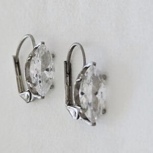 Marquise-Cut Cubic Zirconia (CZ) Dangle Earrings with a Leverback Closure,